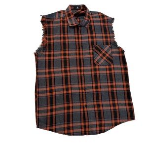 MCULIVOD Sleeveless Plaid  Shirt for Men,Cowboy Button Down Shirts Size M